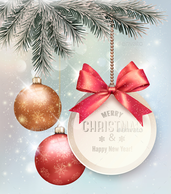 Christmas Background with Colorful Balls - Christmas Seasons/Holidays