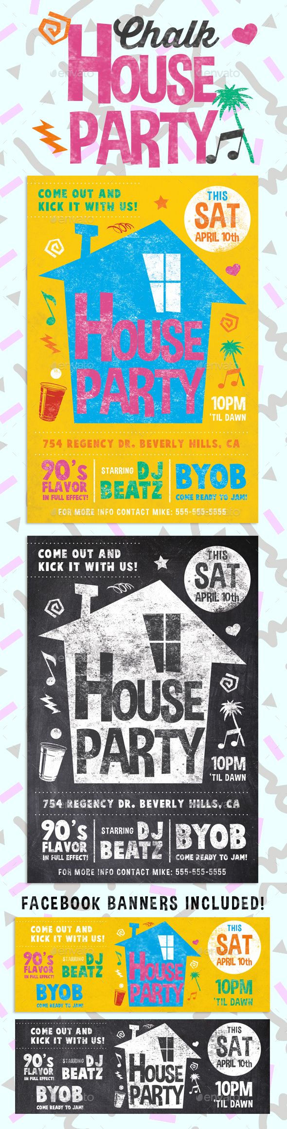 Chalk House Party Retro Flyer - Clubs & Parties Events