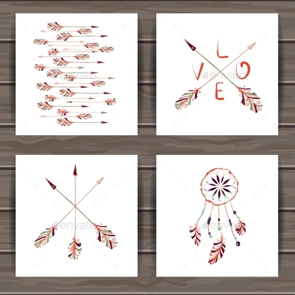 Valentines Day Cards With Dream Catcher And Arrows - Valentines Seasons/Holidays