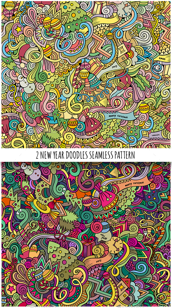 2 New Year Doodles Seamless Pattern - New Year Seasons/Holidays