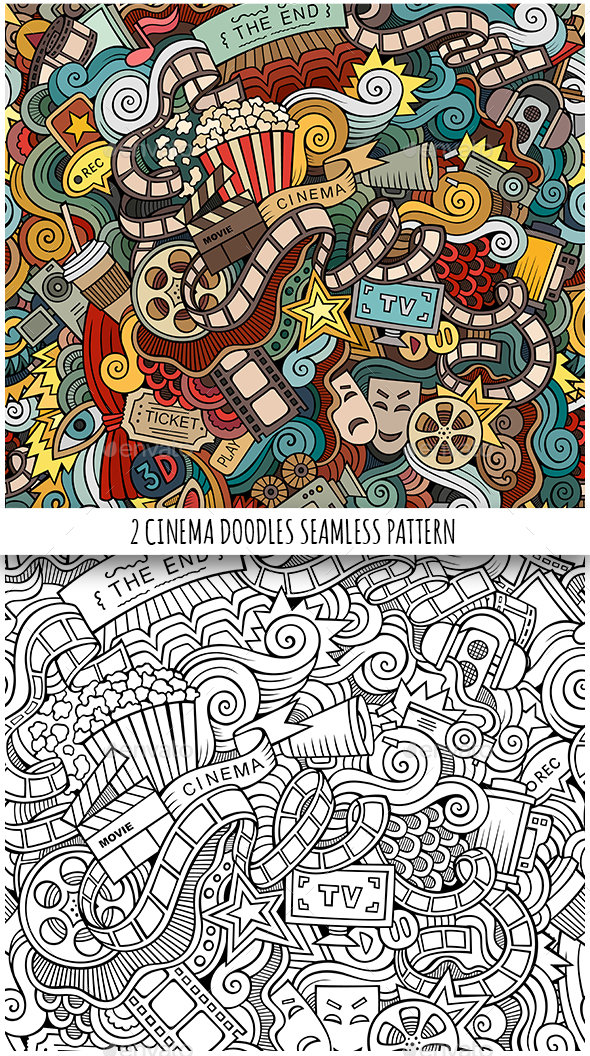 2 Cinema Doodles Seamless Patterns - Media Technology