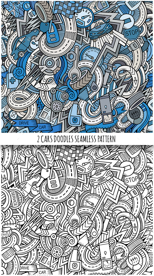 2 Vehicle Doodles Seamless Patterns - Commercial / Shopping Conceptual