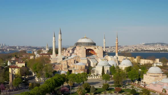 Istanbul City Sea And Hagia Sophia Aerial View 