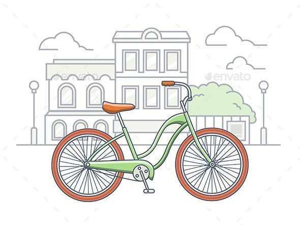 Bicycle On The Street Illustration - Buildings Objects