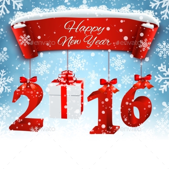 New Years Background With Gift. - Seasons/Holidays Conceptual