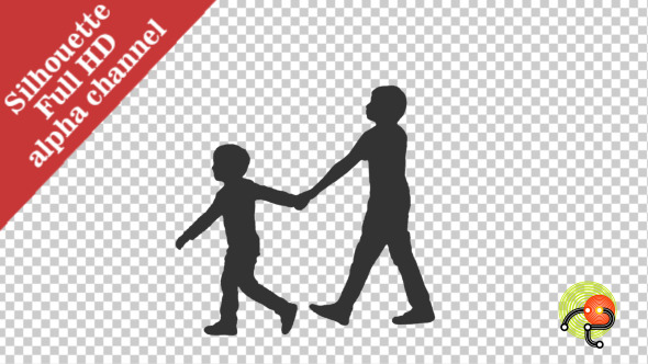 Silhouette of Two Little Brothers Walking alt