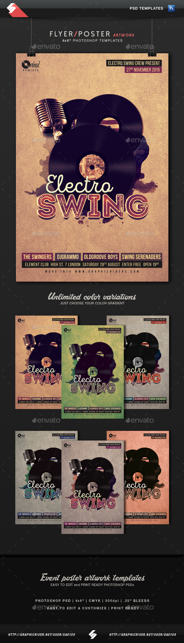 Electro Swing Party Flyer Template - Clubs & Parties Events