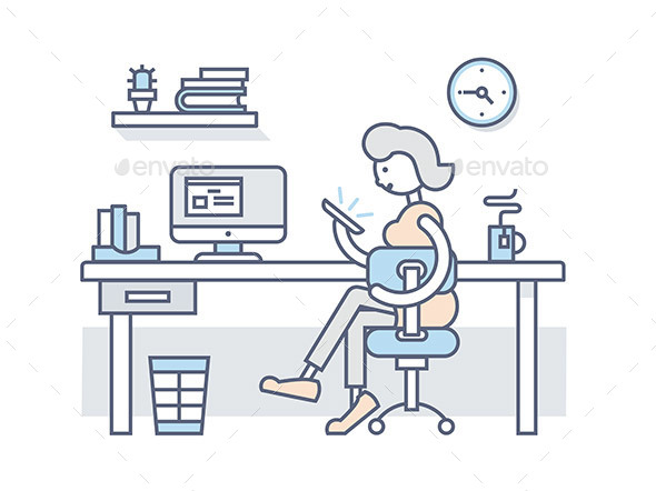 Girl in Office Looking into Smartphone - Concepts Business