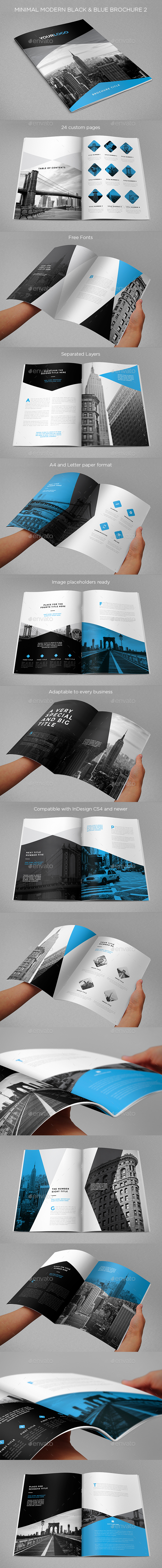 Minimal Modern Black & Blue Brochure 2 - Brochures Print Templates