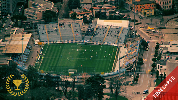 Soccer Match at the Stadium from Above