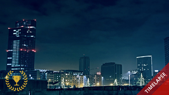 Panoramic Night View on Modern City