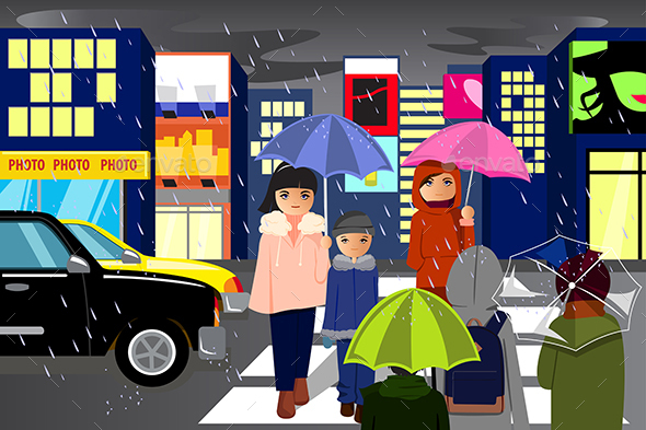 People in the City Walking During the Rain - People Characters