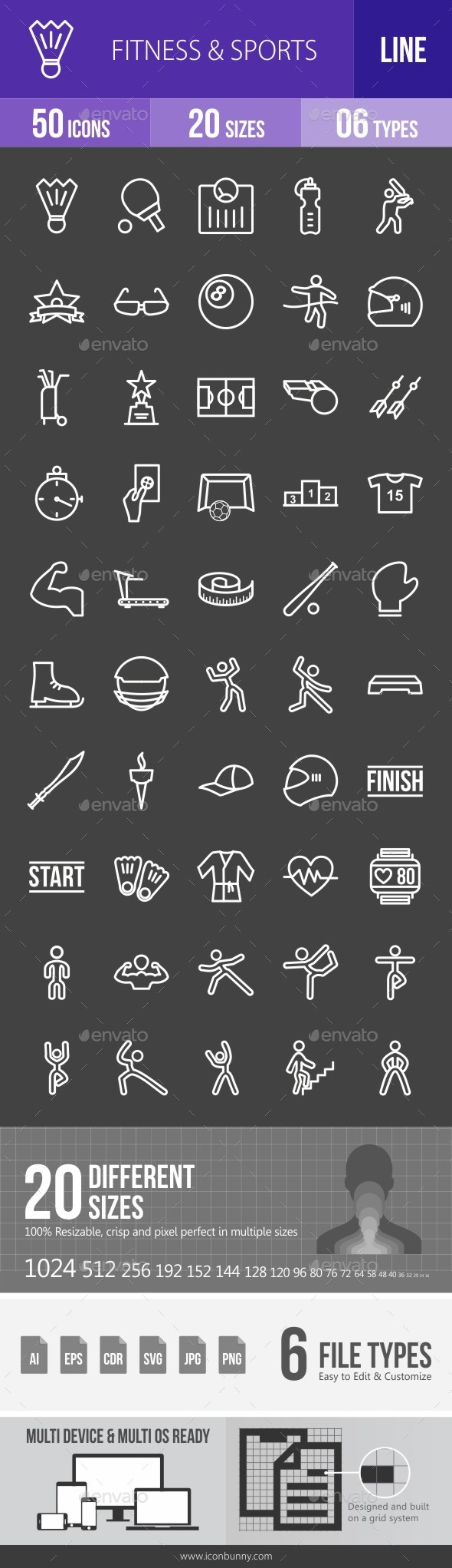 Fitness & Sports Line Inverted Icons - Icons