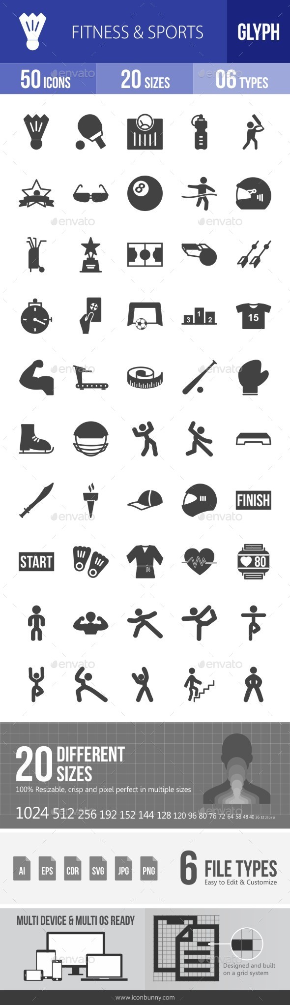 Fitness & Sports Glyph Icons - Icons