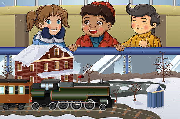 Kids Looking at Miniature Train - People Characters