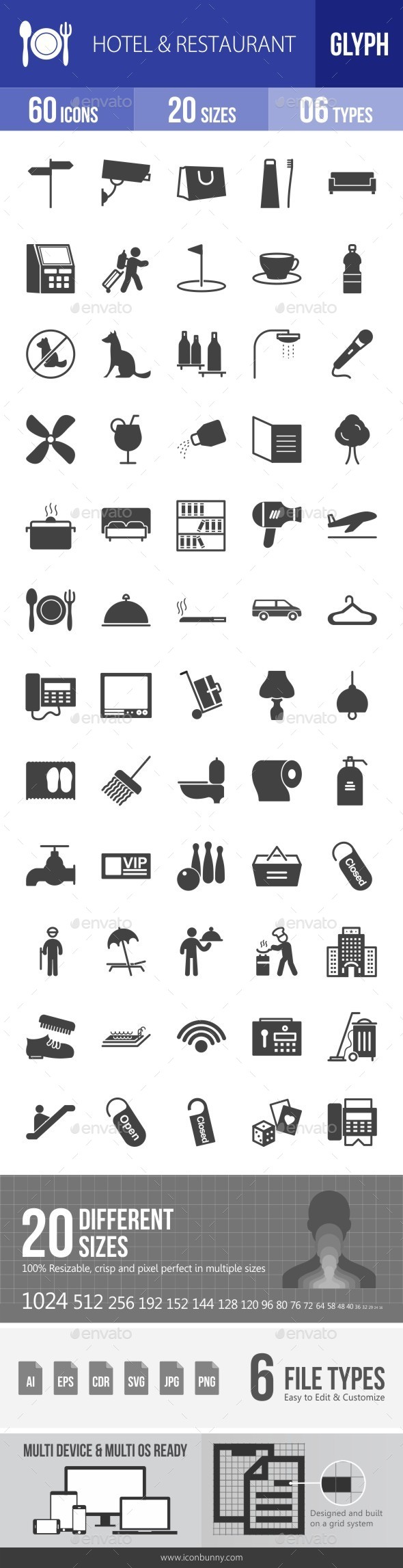 Hotel & Restaurant Glyph Icons - Icons