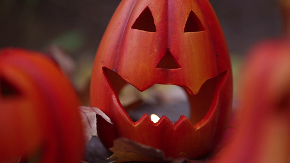 Scary Halloween Pumpkins Jack-O-Lantern Candle Lit