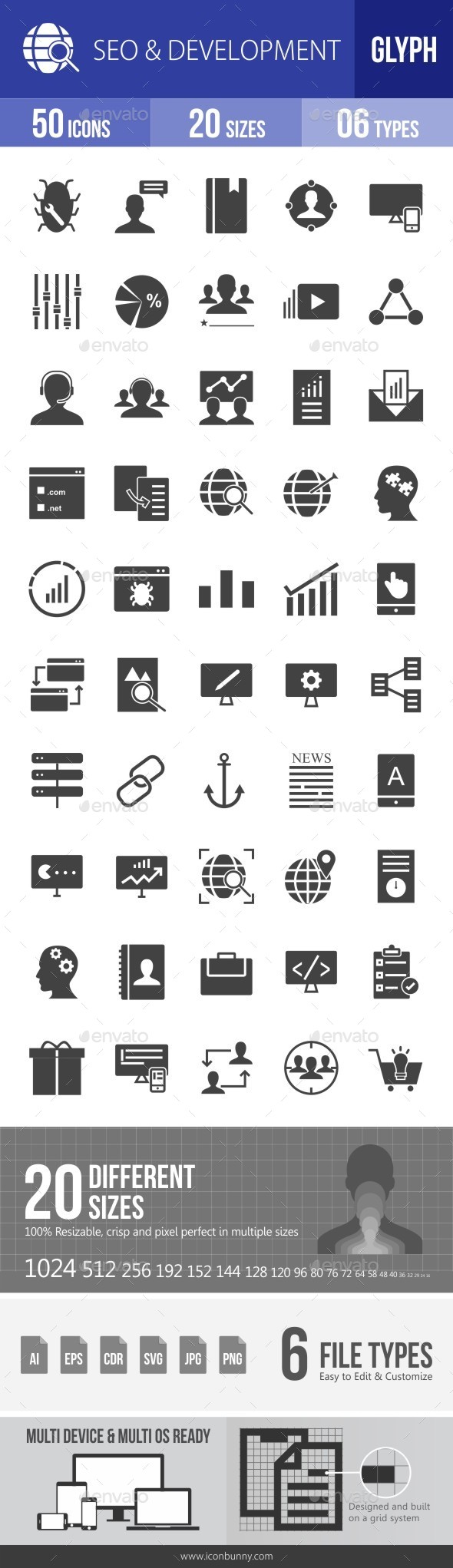 SEO & Development Services Glyph Icons - Icons