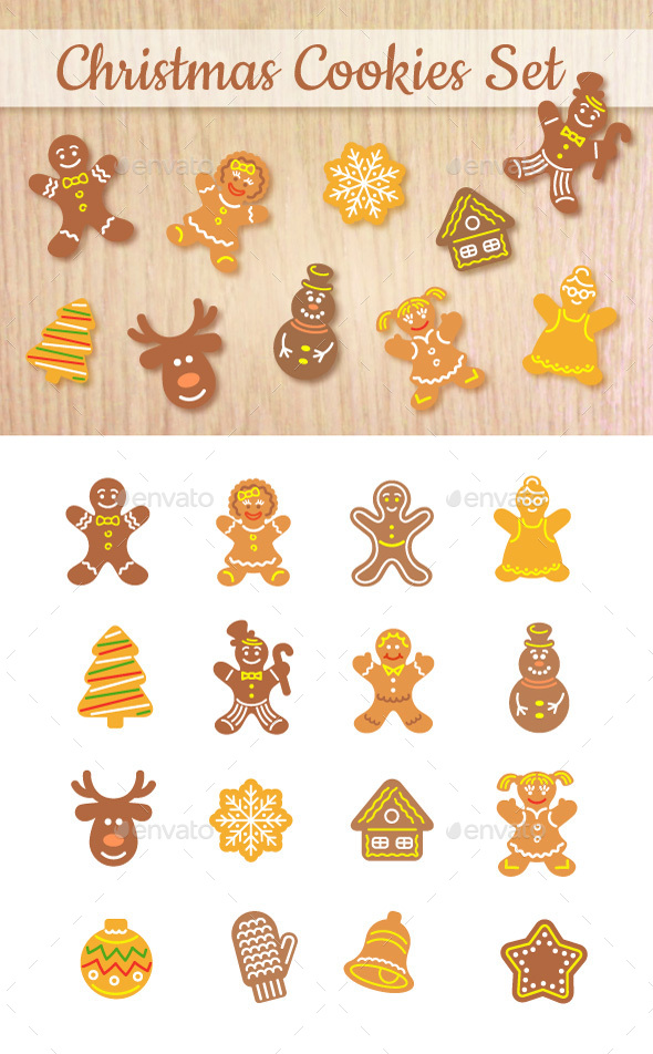 Christmas Cookies Flat Icons Set - Seasonal Icons