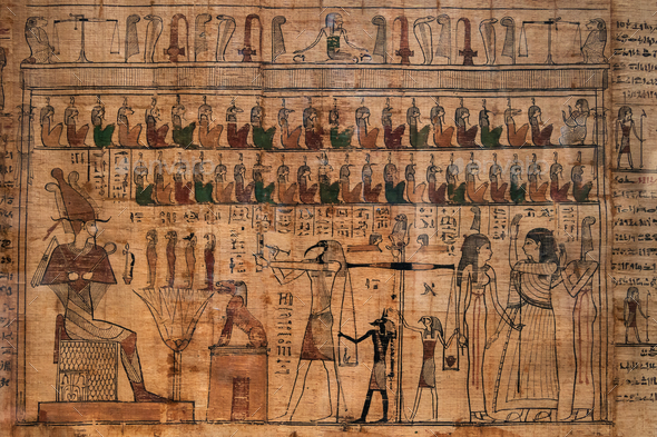antique hieroglyphs on Egyptian papyrus