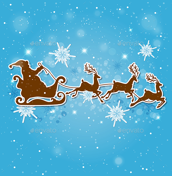 Santa Claus Deers and Snowflakes - Christmas Seasons/Holidays