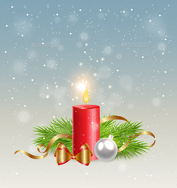 Red Candle and Decorations - Christmas Seasons/Holidays
