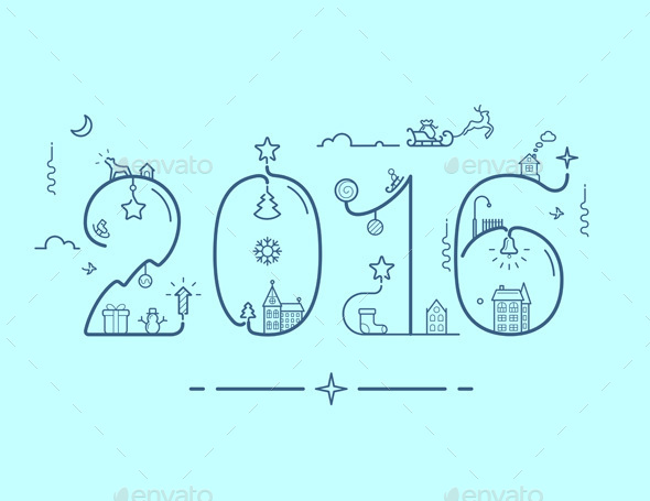 Inscription of New Year 2016 with Decoration - New Year Seasons/Holidays