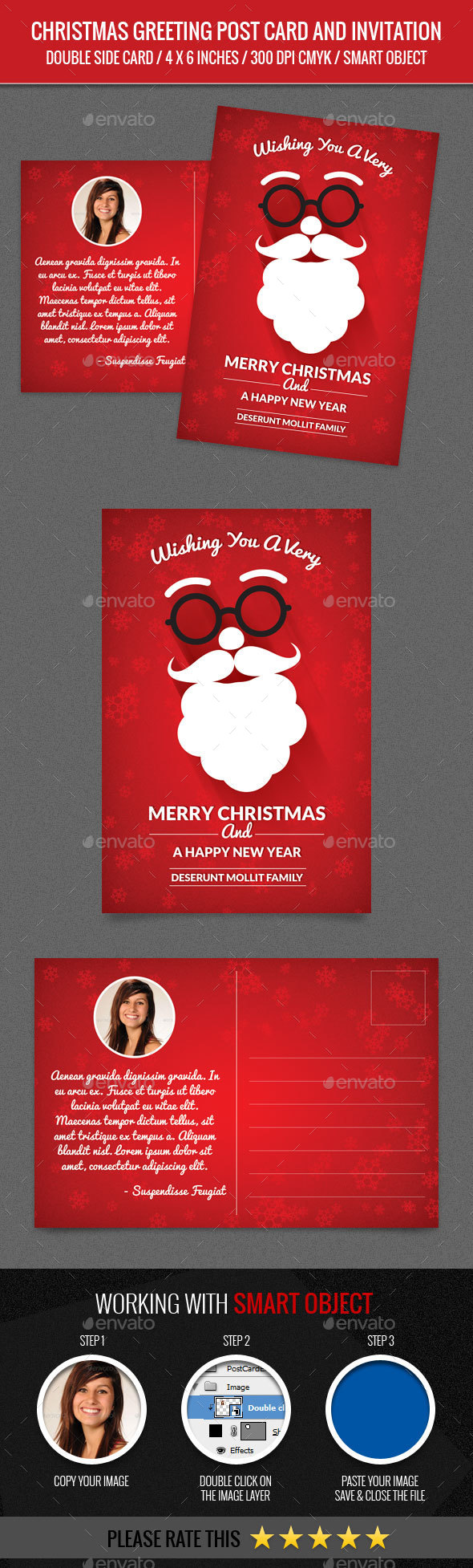 Christmas Greeting and New Year Post Card Template - Greeting Cards Cards & Invites