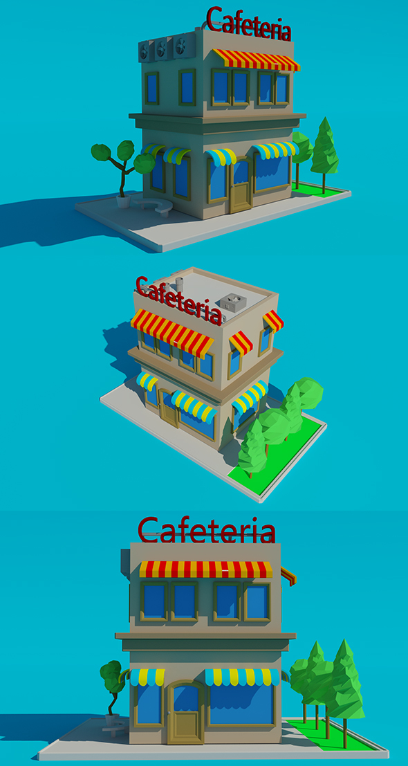 Low Poly Cafeteria - 3Docean 13654094