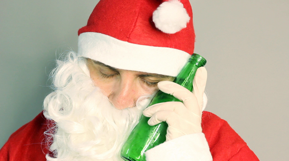 Drunken Santa Claus With Beer In Hand