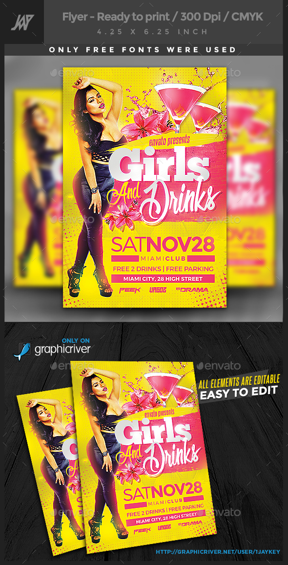 Girls & Drinks Party Flyer - Clubs & Parties Events