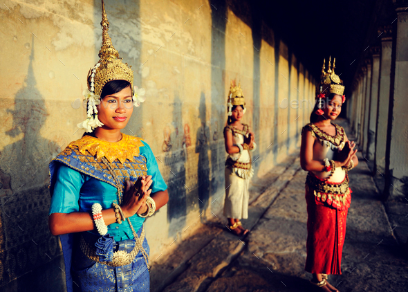 Cambodian Greeting Style Acient Angkor Wat Apsara Concept Stock Photo ...