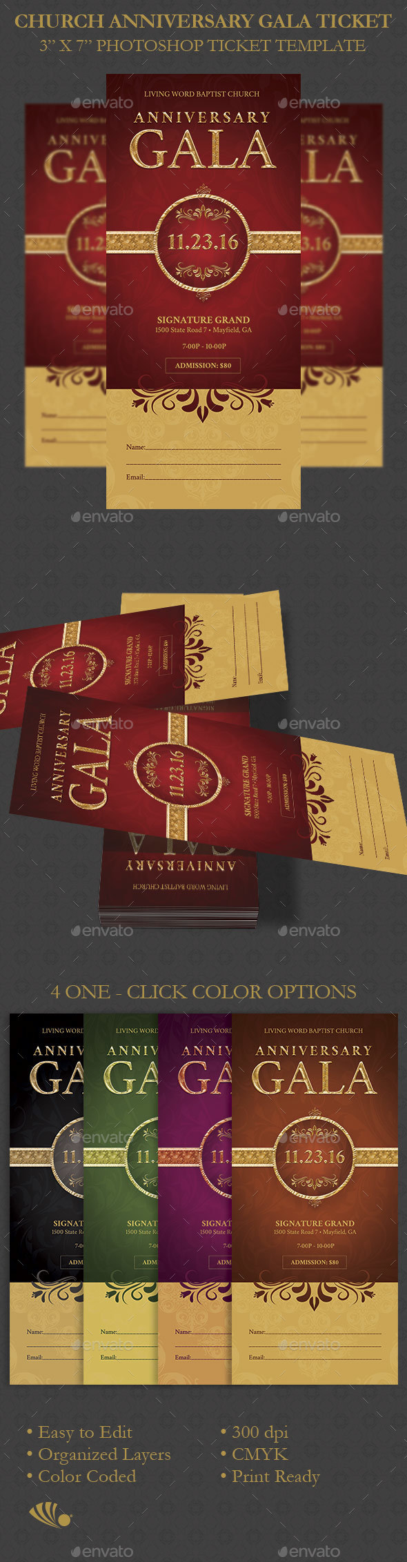 Church Anniversary Gala Ticket - Miscellaneous Print Templates