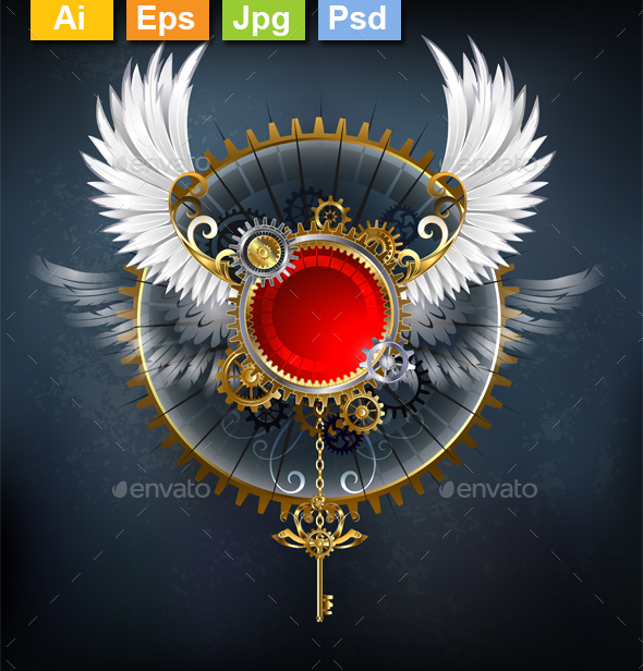 Red Banner with White Wings - Decorative Symbols Decorative