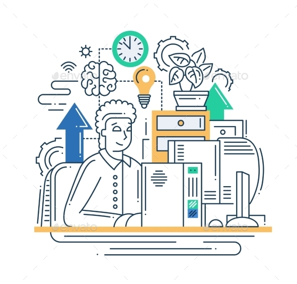 Internet User Line Flat Design Illustration - Backgrounds Business