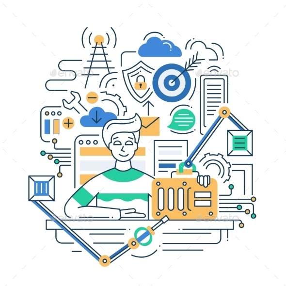 Problem Solution Line Flat Design Illustration - Web Technology