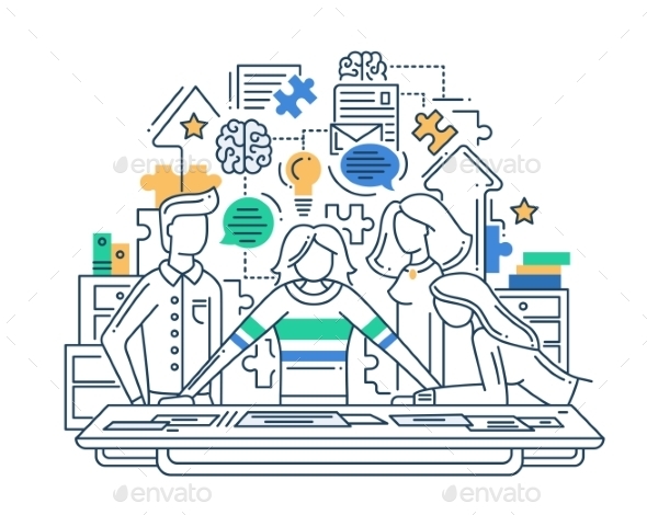 Creative Process Modern Line Flat Design Illustration - Concepts Business