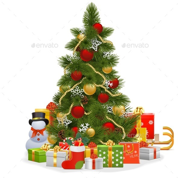 Vector Christmas Tree with Snowflakes - Christmas Seasons/Holidays