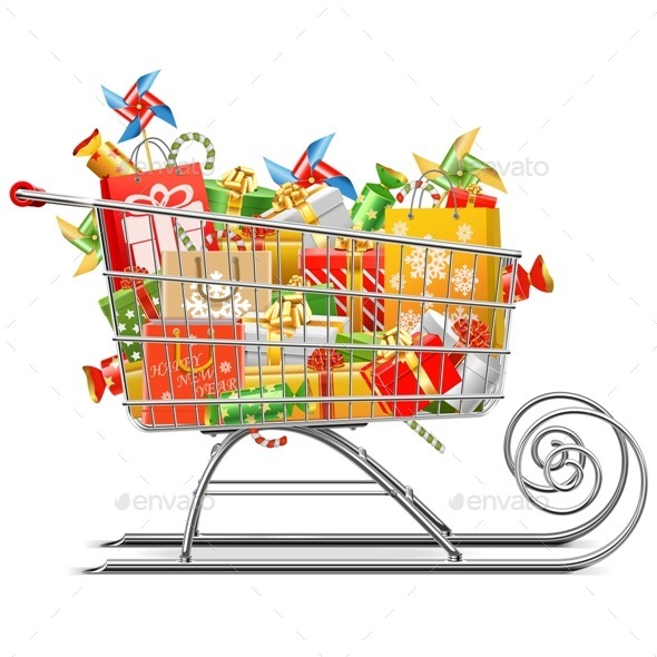 Vector Supermarket Sleigh with Gifts - Christmas Seasons/Holidays
