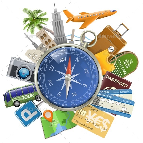 Vector Tourism Concept with Compass - Travel Conceptual