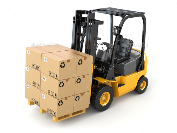 Download Forklift Truck With Boxes On Pallet Cargo Stock Photo By Maxxyustas