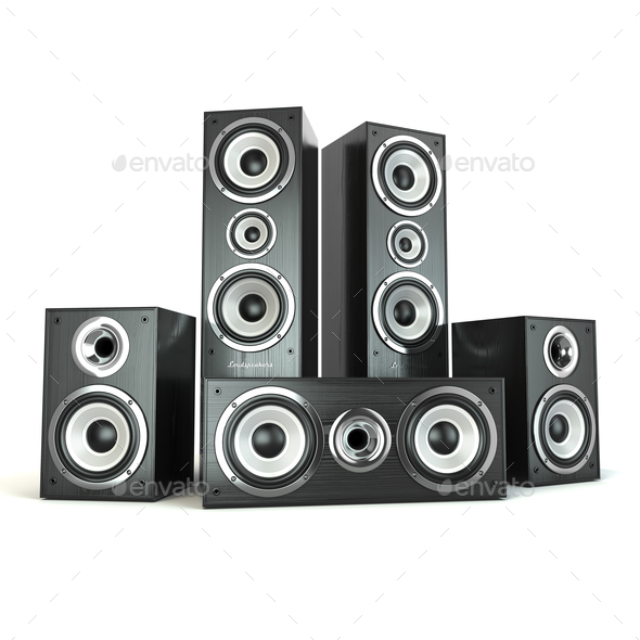 Group of audio speakers. Loudspeakers isolated on white. - Stock Photo - Images