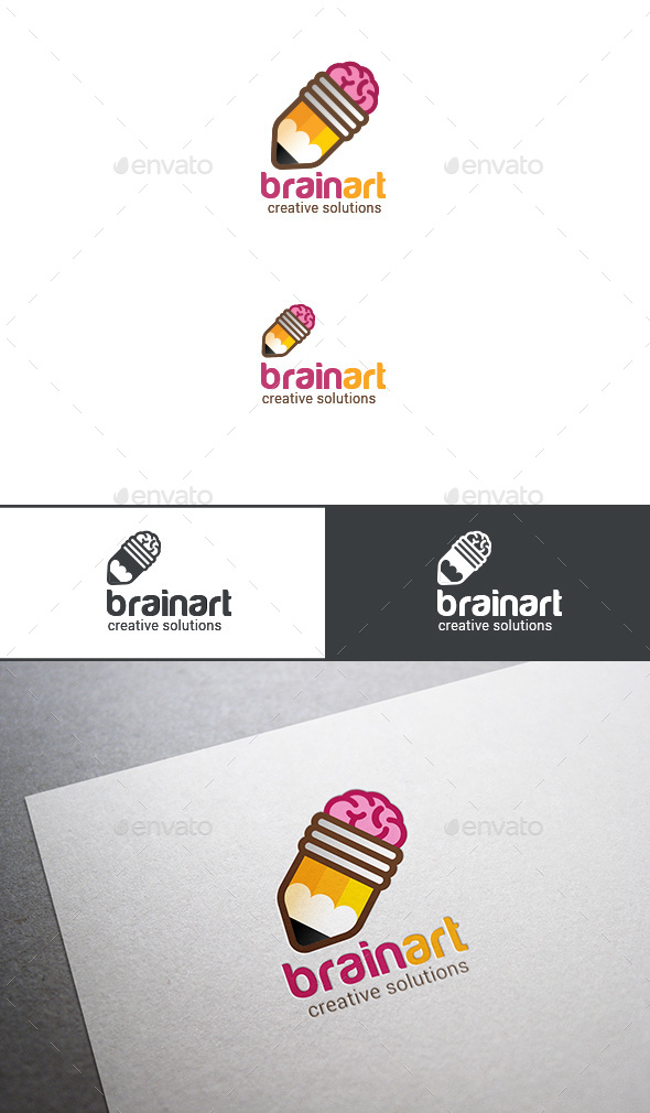 Logo Brain Pencil Brainstorm Ideas - Symbols Logo Templates