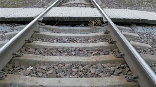 The Rail Tracks of the Train in a Village