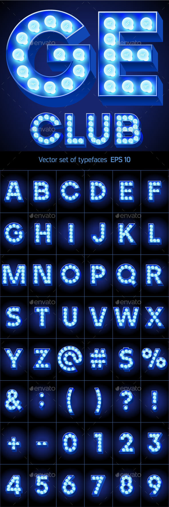Festive Alphabet with Blue Lamp. - Decorative Symbols Decorative