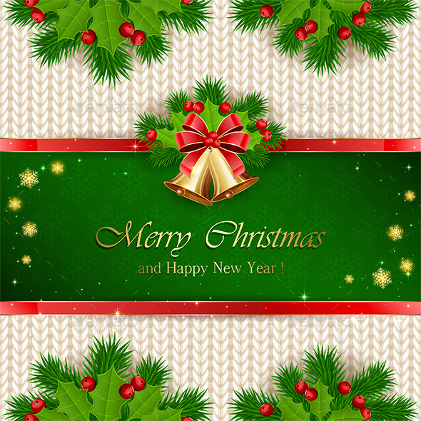 Christmas Decoration with Holly Berry and Bells - Christmas Seasons/Holidays