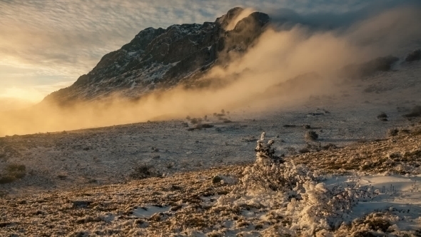 Fog Descending The Mountain Slope alt