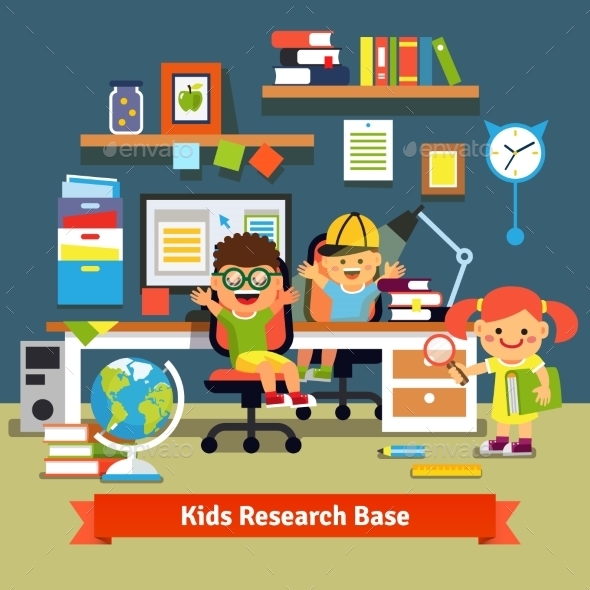 Children Learning And Doing Projects In Their Room - People Characters