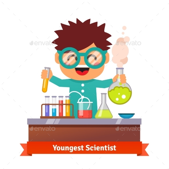 Baby Kid Doing Chemistry Experiments - People Characters