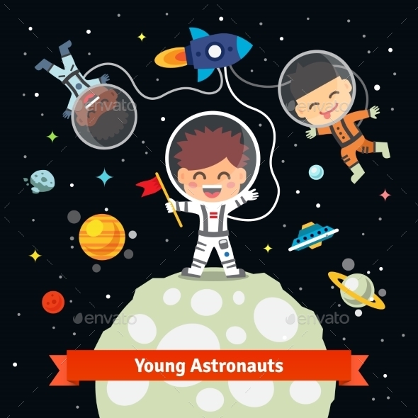 Astronaut Kids On Space International Expedition - People Characters